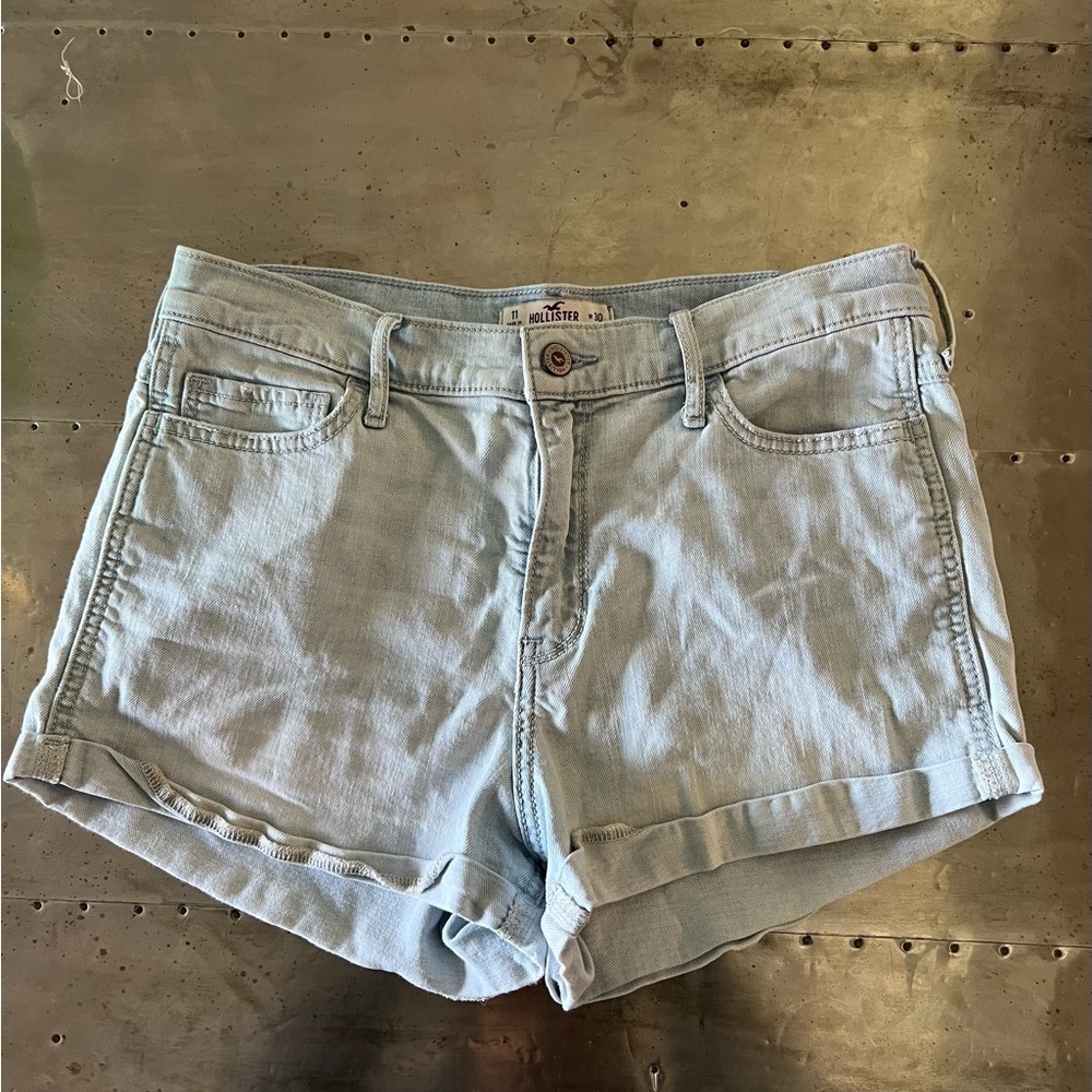Hollister Light Blue Jean Shorts with Cuffed Hem (99)